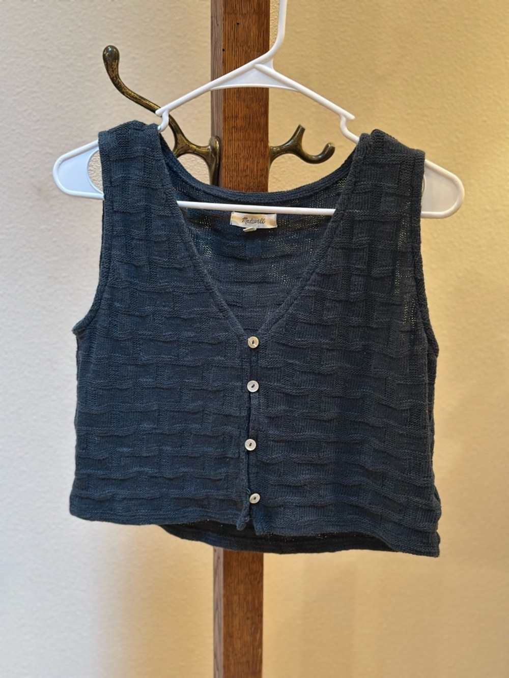 Madewell Dark Green Knit Button-Front Crop Vest